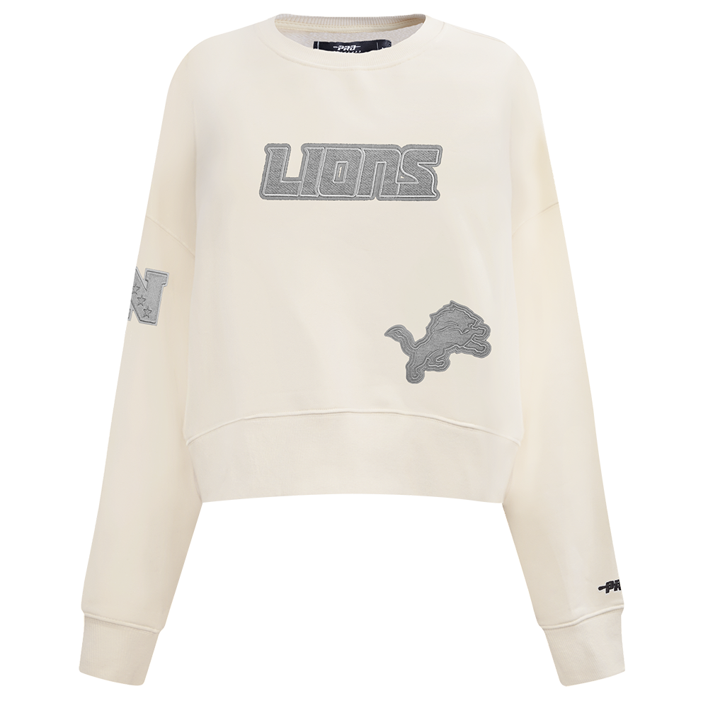 NFL DETROIT LIONS REVERSE FRENCH TERRY CHANDAIL À COL ROND EN MOLLETON POUR FEMME (COQUILLE D'ŒUF)