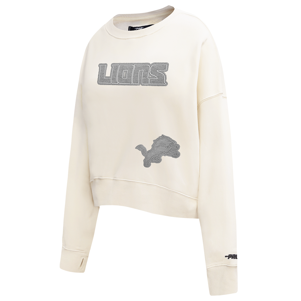 NFL DETROIT LIONS REVERSE FRENCH TERRY CHANDAIL À COL ROND EN MOLLETON POUR FEMME (COQUILLE D'ŒUF)