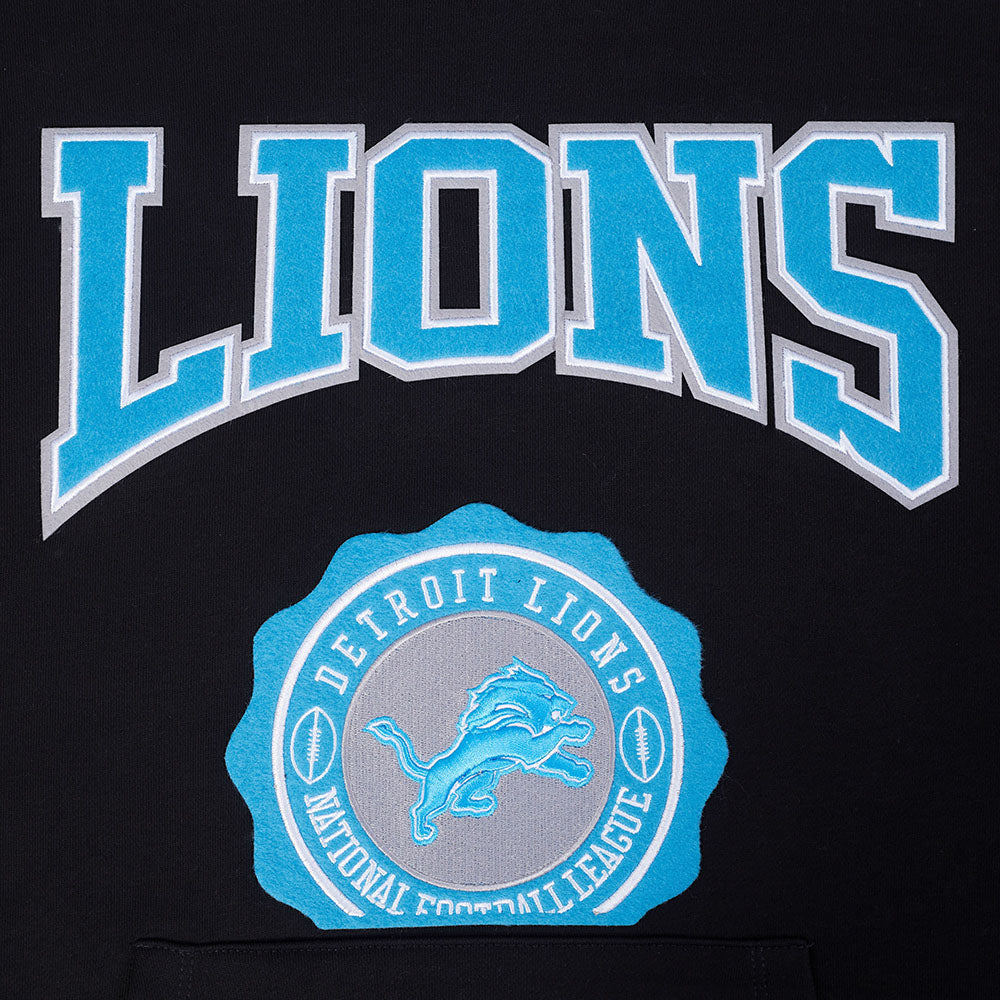 NFL DETROIT LIONS CREST EMBLEM WOMEN'S RIB FLC PO HOODIE (BLACK)
