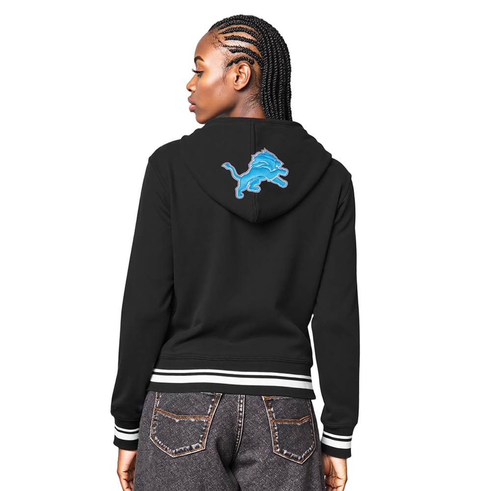NFL DETROIT LIONS CREST EMBLEM WOMEN'S RIB FLC PO HOODIE (BLACK)