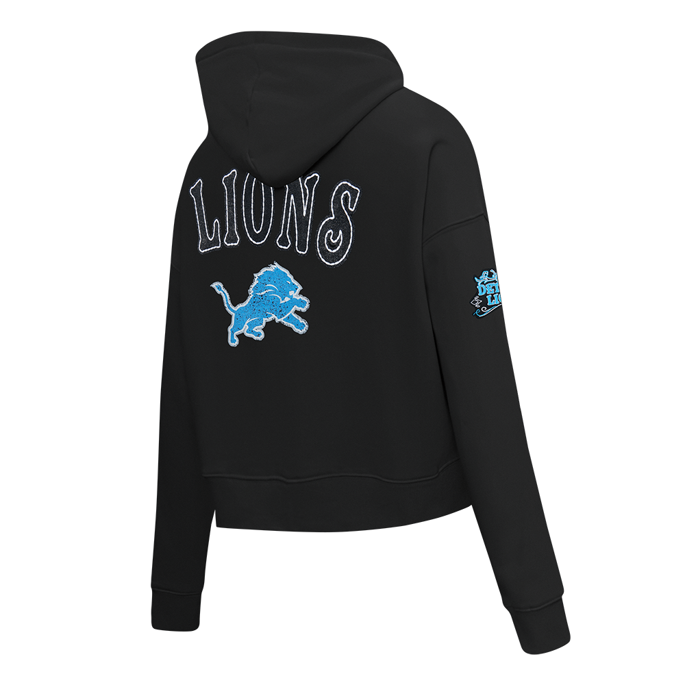 NFL DETROIT LIONS REBEL ATHLETICS CHANDAIL À CAPUCHON COURT EN MOLLETON POUR FEMME (NOIR)