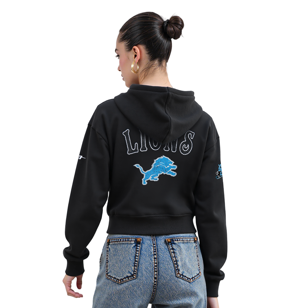 NFL DETROIT LIONS REBEL ATHLETICS WOMEN'S FLC CROPPED PO HOODIE (BLACK)