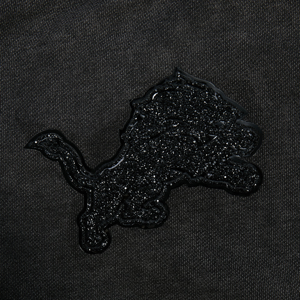 NFL DETROIT LIONS WASHED CRYSTALLINE WOMEN'S ENZYME WASH FT CREWNECK (WASHED BLACK)