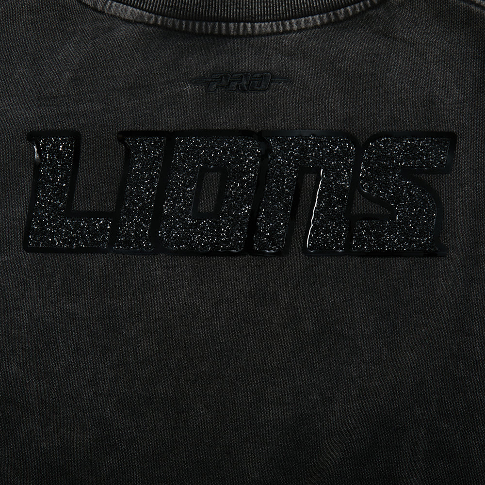 NFL DETROIT LIONS WASHED CRYSTALLINE WOMEN'S ENZYME WASH FT CREWNECK (WASHED BLACK)