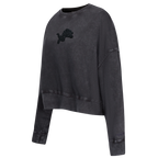NFL DETROIT LIONS WASHED CRYSTALLINE WOMEN'S ENZYME WASH FT CREWNECK (WASHED BLACK)