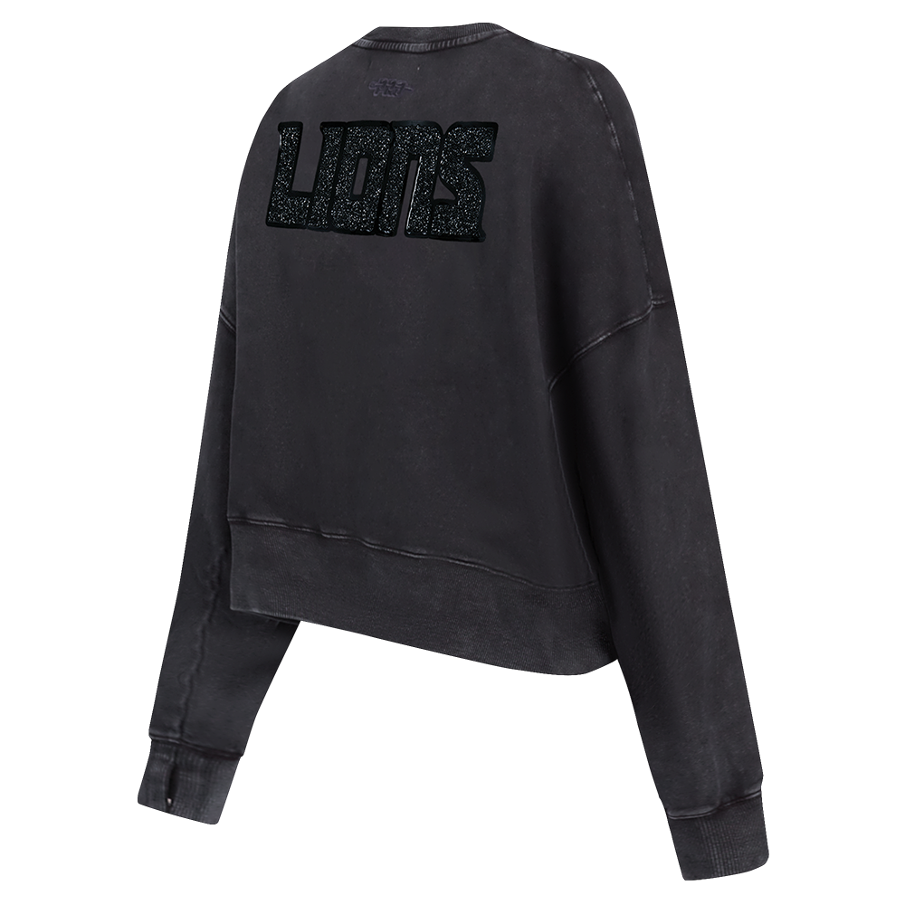 NFL DETROIT LIONS WASHED CRYSTALLINE WOMEN'S ENZYME WASH FT CREWNECK (WASHED BLACK)