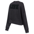 NFL DETROIT LIONS WASHED CRYSTALLINE WOMEN'S ENZYME WASH FT CREWNECK (WASHED BLACK)