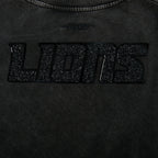 NFL DETROIT LIONS WASHED CRYSTALLINE WOMEN'S ENZYME WASH FT CREWNECK (WASHED BLACK)
