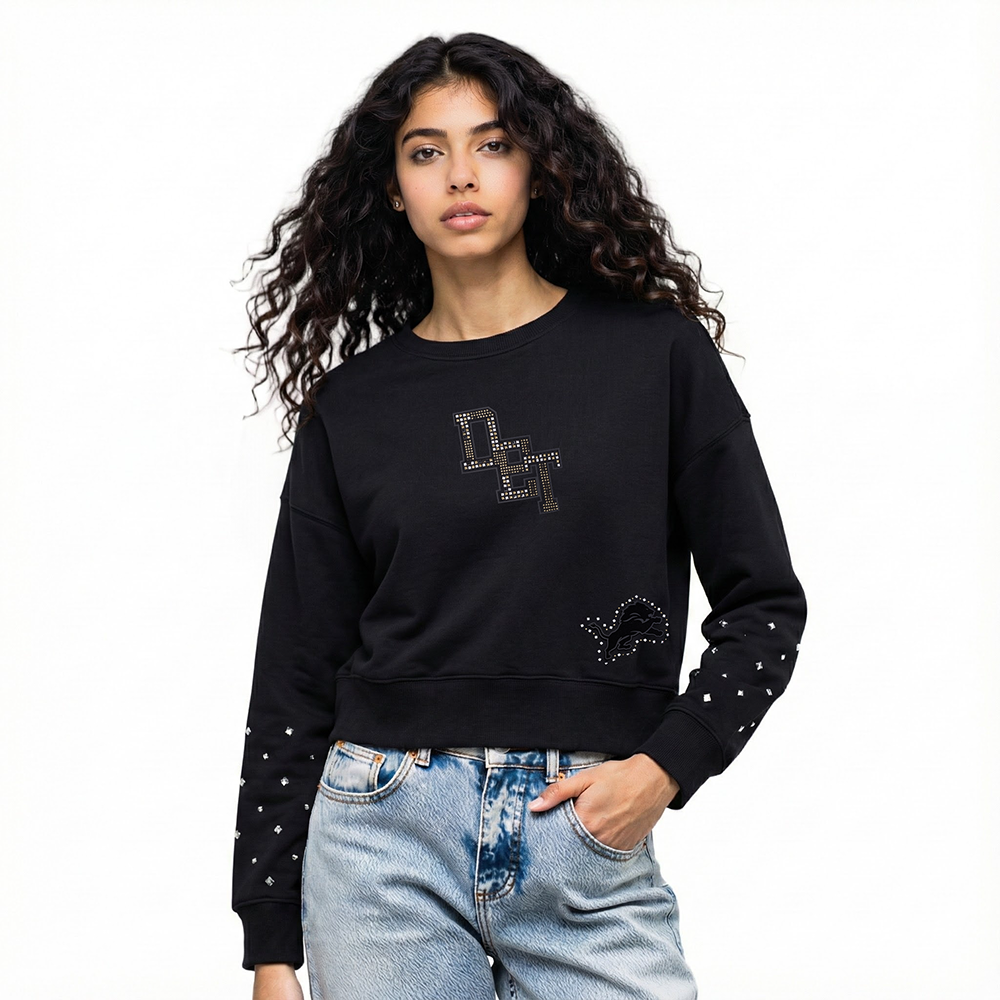 NFL DETROIT LIONS RENEGADE CHANDAIL À COL ROND EN MOLLETON POUR FEMME (NOIR)