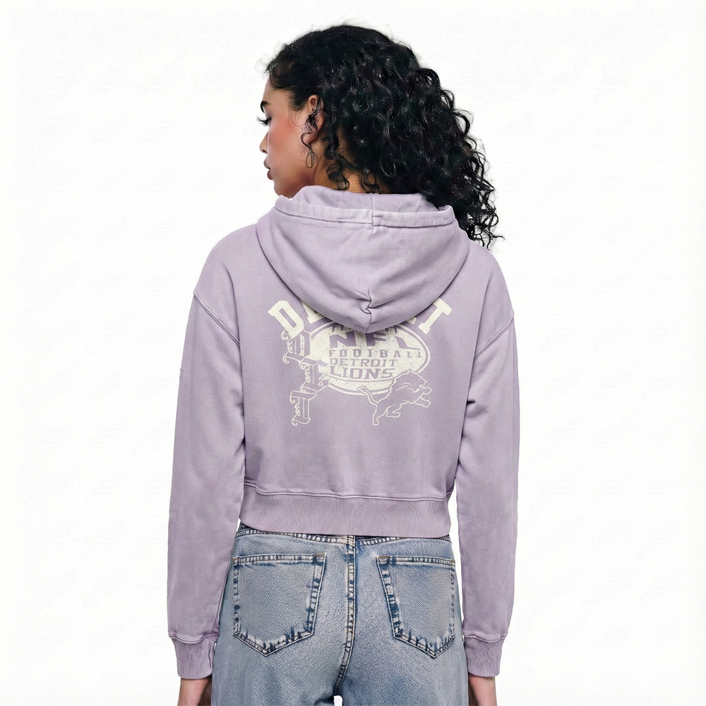 NFL DETROIT LIONS STREET TEAM WOMEN'S ENZYME WASH FT CROPPED PO HOODIE (WASHED LILAC GRAY)