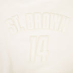 NFL DETROIT LIONS AMON RA ST. BROWN #14 NEUTRAL CHANDAIL À COL ROND EN MOLLETON POUR FEMME (COQUILLE D'ŒUF)