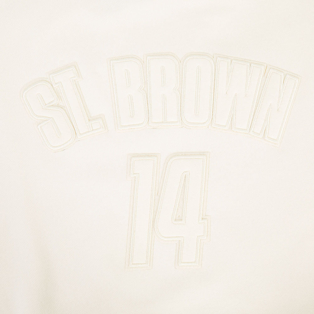 NFL DETROIT LIONS AMON RA ST. BROWN #14 NEUTRAL CHANDAIL À COL ROND EN MOLLETON POUR FEMME (COQUILLE D'ŒUF)