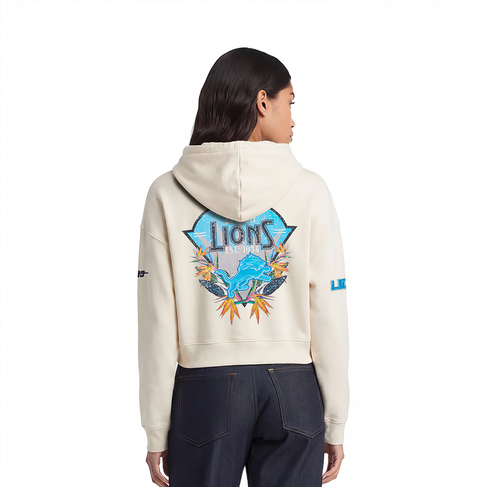 NFL DETROIT LIONS PARADISE WOMEN'S CROPPED PULLOVER HOODIE (EGGSHELL)