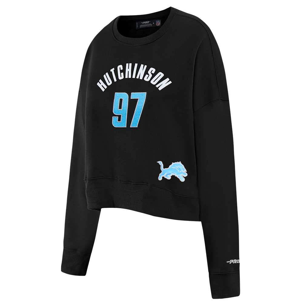 NFL DETROIT LIONS AIDAN HUTCHINSON #97 CLASSIC PNN WOMEN'S FLC CREWNECK (BLACK)