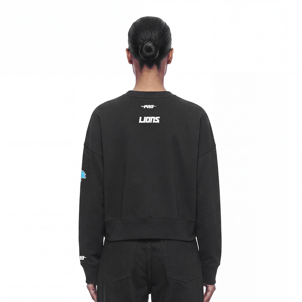 NFL DETROIT LIONS CLASSIC CHENILLE WOMEN'S CREWNECK SWEATSHIRT (BLACK)