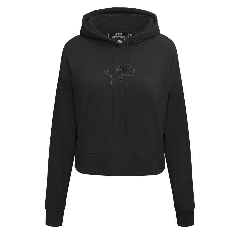 NFL DETROIT LIONS NEUTRAL WOMEN'S CROPPED PULLOVER HOODIE (BLACK)