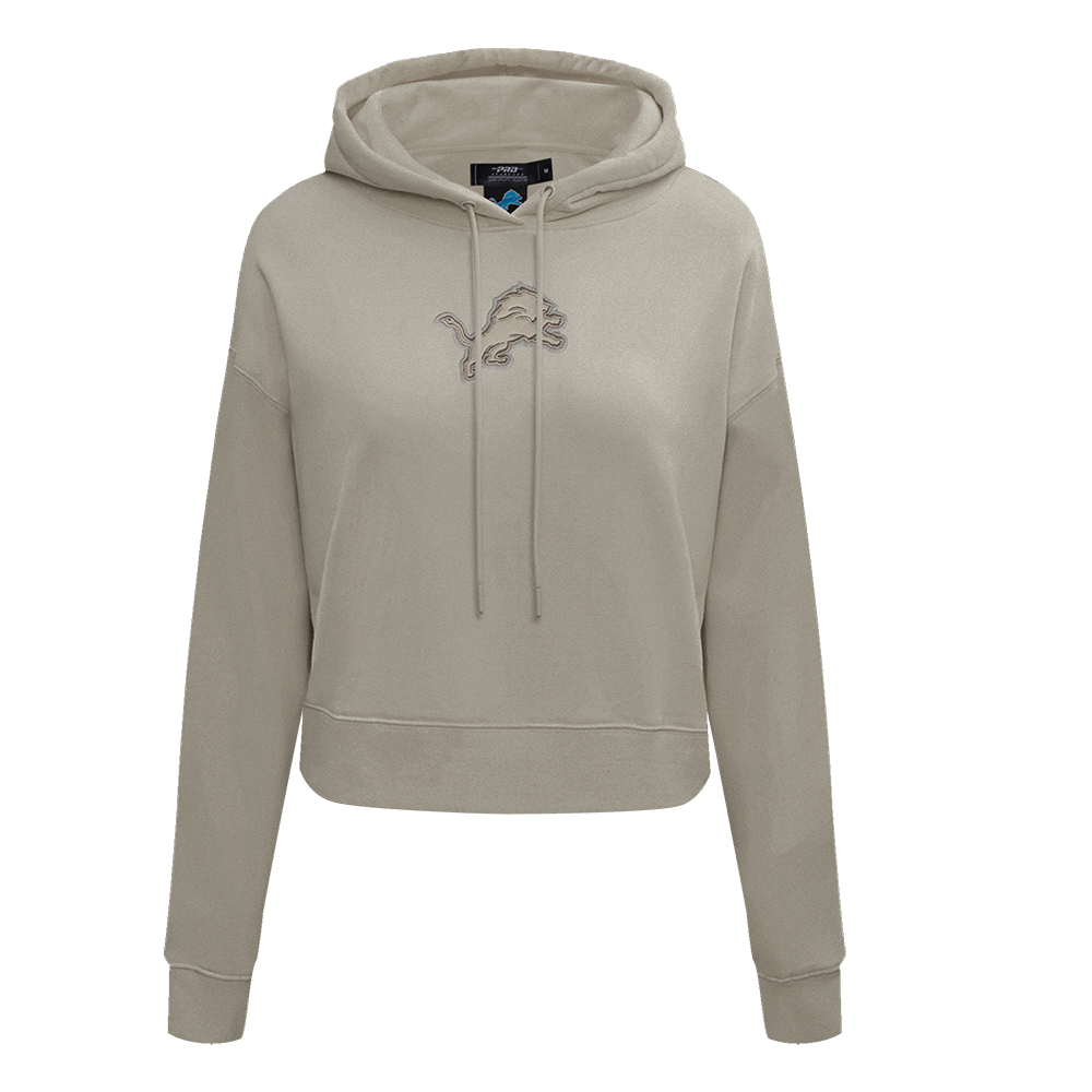 NFL DETROIT LIONS NEUTRAL CROPPED FLEECE PULLOVER HOODIE (TAUPE)