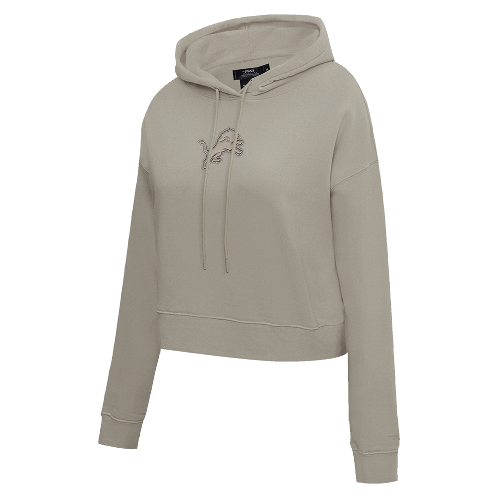 NFL DETROIT LIONS NEUTRAL CROPPED FLEECE PULLOVER HOODIE (TAUPE)