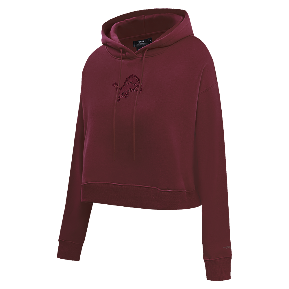 NFL DETROIT LIONS NEUTRAL CROPPED FLEECE PULLOVER HOODIE (WINE)