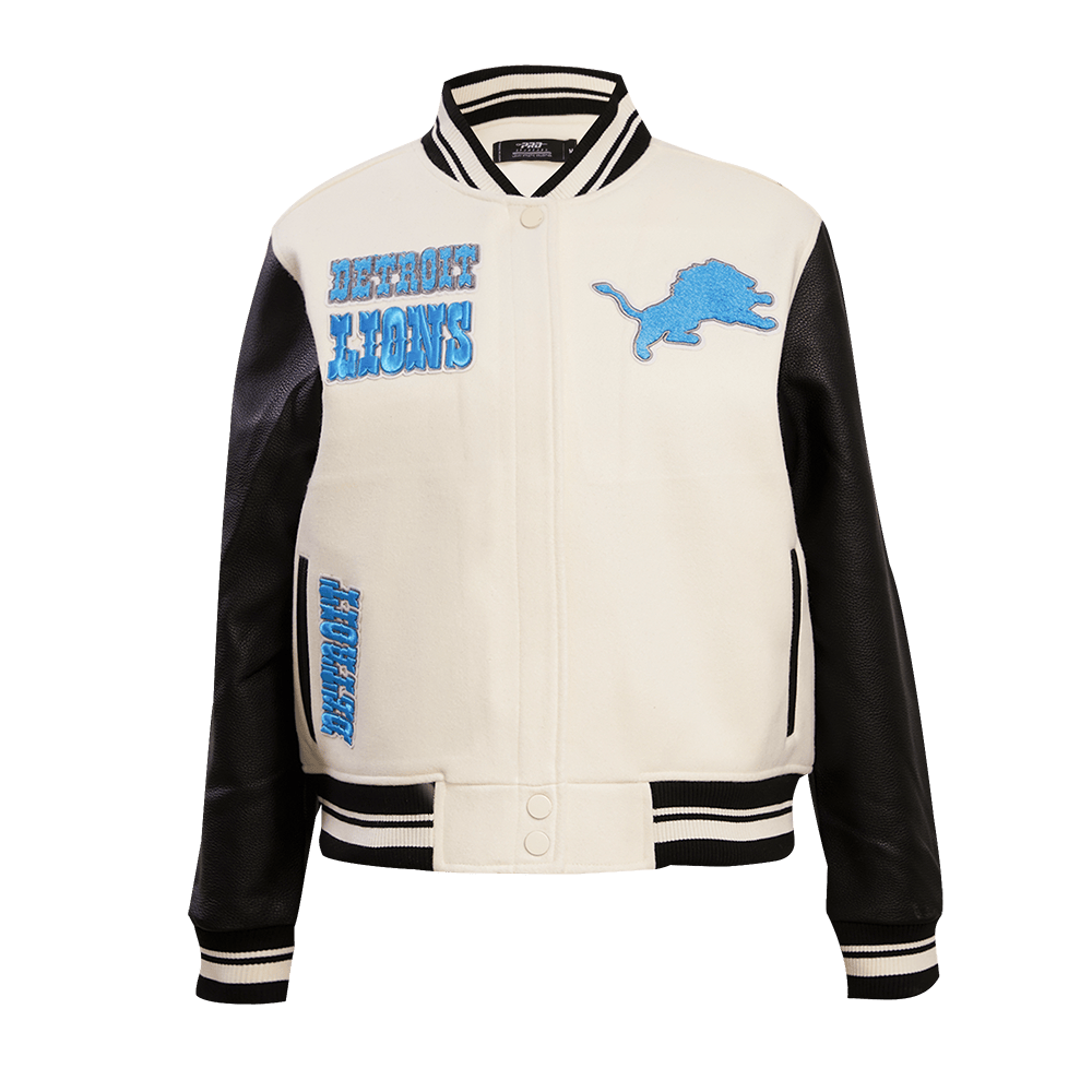 NFL DETROIT LIONS RETRO CLASSIC WOMEN'S RIB WOOL VARSITY JACKET (EGGSHELL/ BLACK)