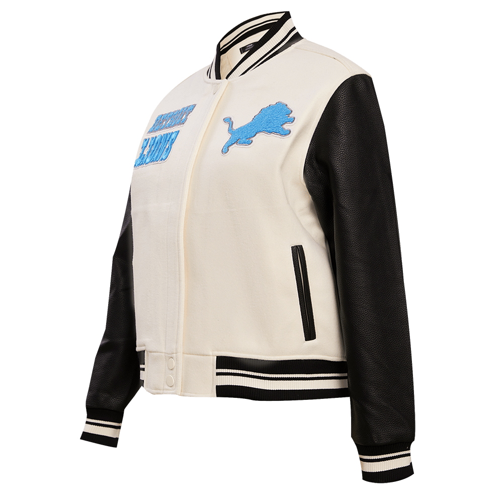 NFL DETROIT LIONS RETRO CLASSIC WOMEN'S RIB WOOL VARSITY JACKET (EGGSHELL/ BLACK)