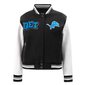NFL DETROIT LIONS MASH UP WOMEN'S RIB WOOL VARSITY JACKET (BLACK/WHITE)