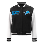 NFL DETROIT LIONS MASH UP WOMEN'S RIB WOOL VARSITY JACKET (BLACK/WHITE)
