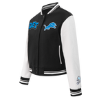 NFL DETROIT LIONS MASH UP WOMEN'S RIB WOOL VARSITY JACKET (BLACK/WHITE)