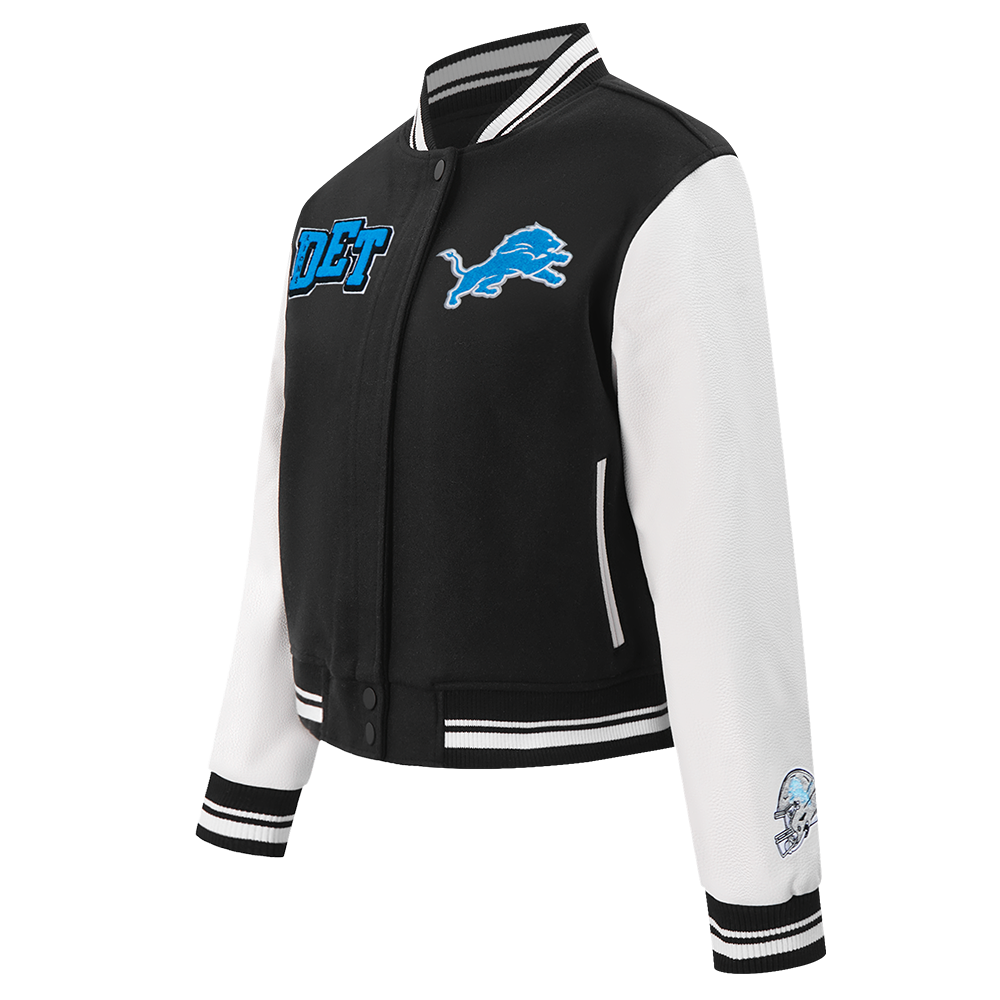 NFL DETROIT LIONS MASH UP WOMEN'S RIB WOOL VARSITY JACKET (BLACK/WHITE)