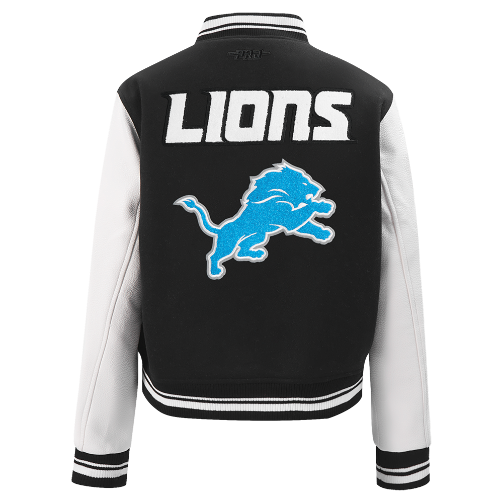 NFL DETROIT LIONS MASH UP WOMEN'S RIB WOOL VARSITY JACKET (BLACK/WHITE)