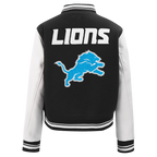 NFL DETROIT LIONS MASH UP WOMEN'S RIB WOOL VARSITY JACKET (BLACK/WHITE)