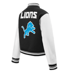 NFL DETROIT LIONS MASH UP WOMEN'S RIB WOOL VARSITY JACKET (BLACK/WHITE)