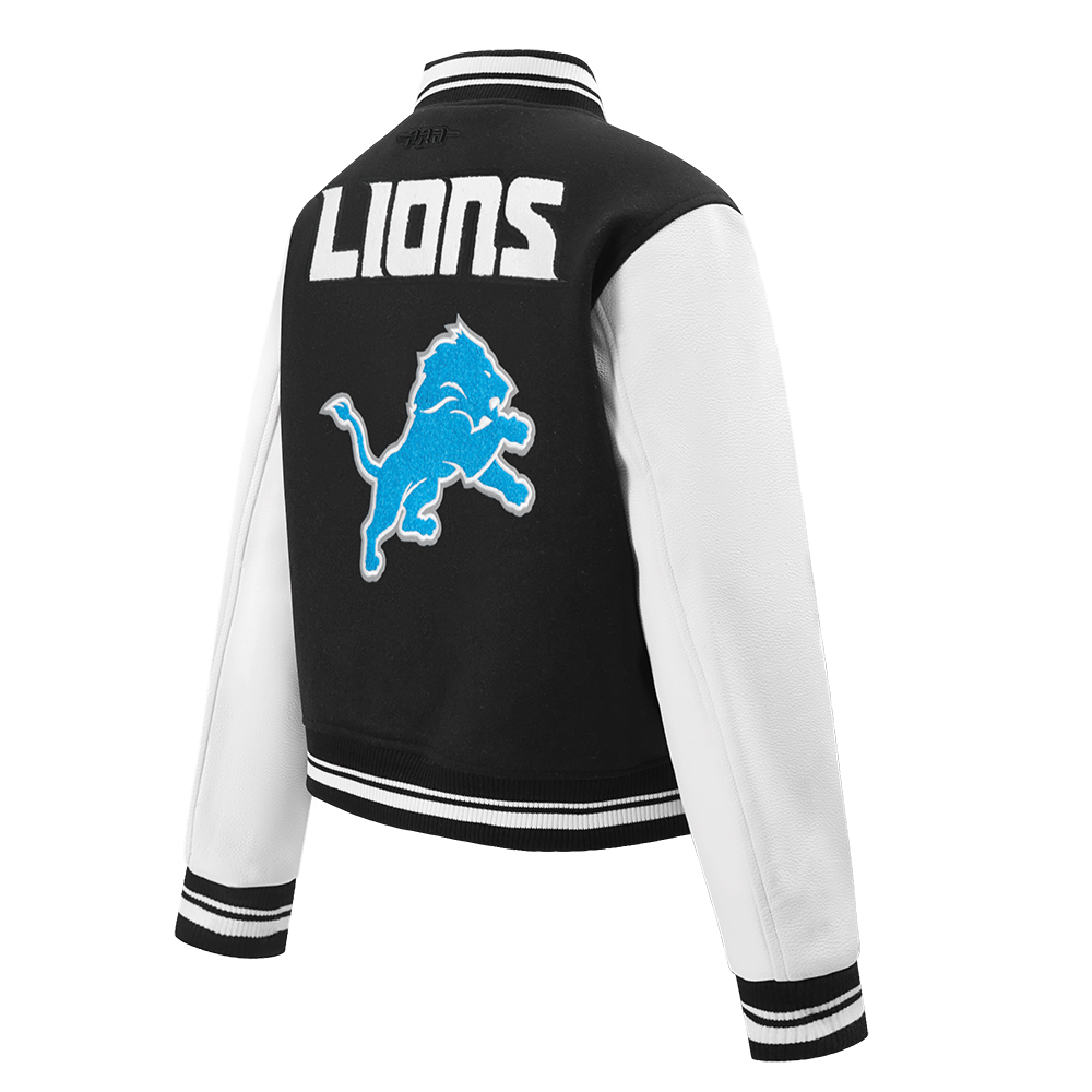 NFL DETROIT LIONS MASH UP WOMEN'S RIB WOOL VARSITY JACKET (BLACK/WHITE)