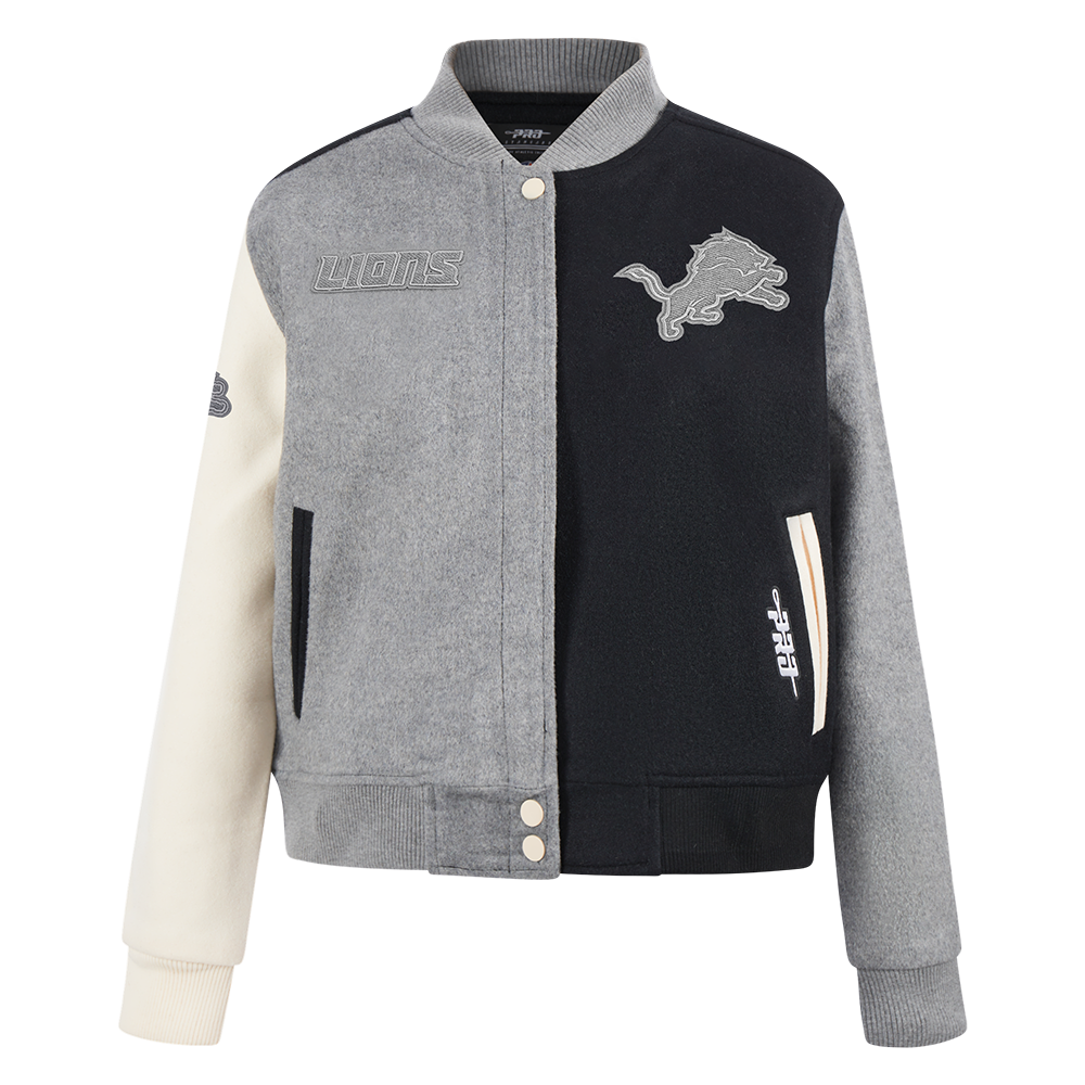 NFL DETROIT LIONS REVERSE FRENCH TERRY BLOUSON COLLÉGIAL EN LAINE POUR FEMME (NOIR/GRIS/COQUILLE D'ŒUF)