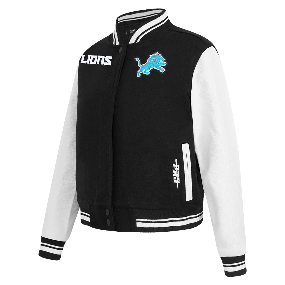 NFL DETROIT LIONS GAME DAY CLASSICS BLOUSON COLLÉGIAL EN LAINE POUR FEMME (NOIR/BLANC)