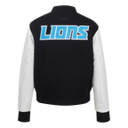 NFL DETROIT LIONS CLASSIC ESSENTIALS WOMEN'S VARSITY JACKET (BLACK/WHITE)