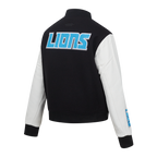 NFL DETROIT LIONS CLASSIC ESSENTIALS WOMEN'S VARSITY JACKET (BLACK/WHITE)