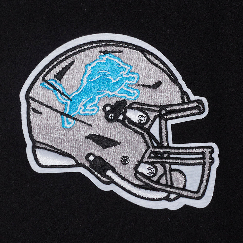 NFL DETROIT LIONS CLASSIC ESSENTIALS WOMEN'S VARSITY JACKET (BLACK/WHITE)