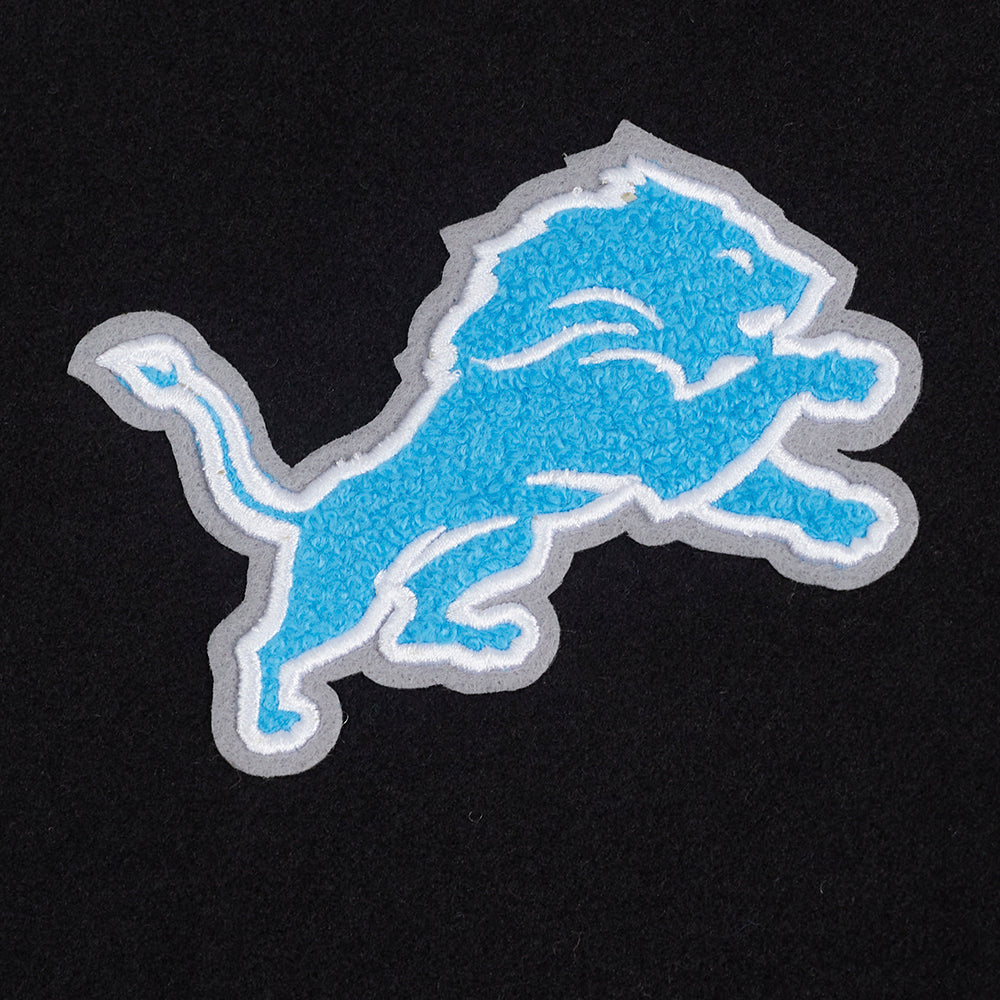 NFL DETROIT LIONS CLASSIC ESSENTIALS WOMEN'S VARSITY JACKET (BLACK/WHITE)