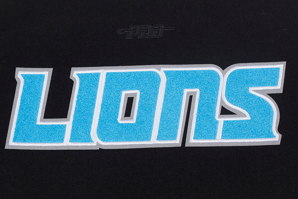 NFL DETROIT LIONS CLASSIC ESSENTIALS WOMEN'S VARSITY JACKET (BLACK/WHITE)