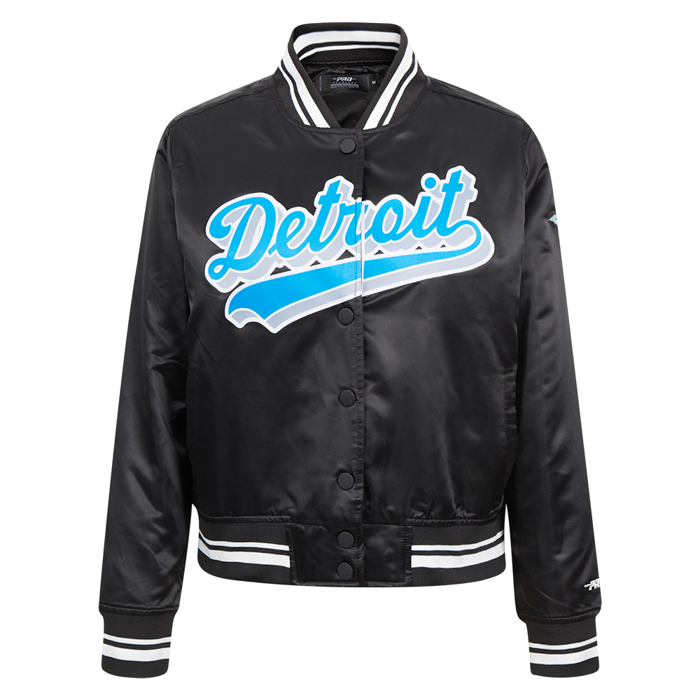 NFL DETROIT LIONS SCRIPT TAIL WOMEN'S SATIN JACKET (BLACK)