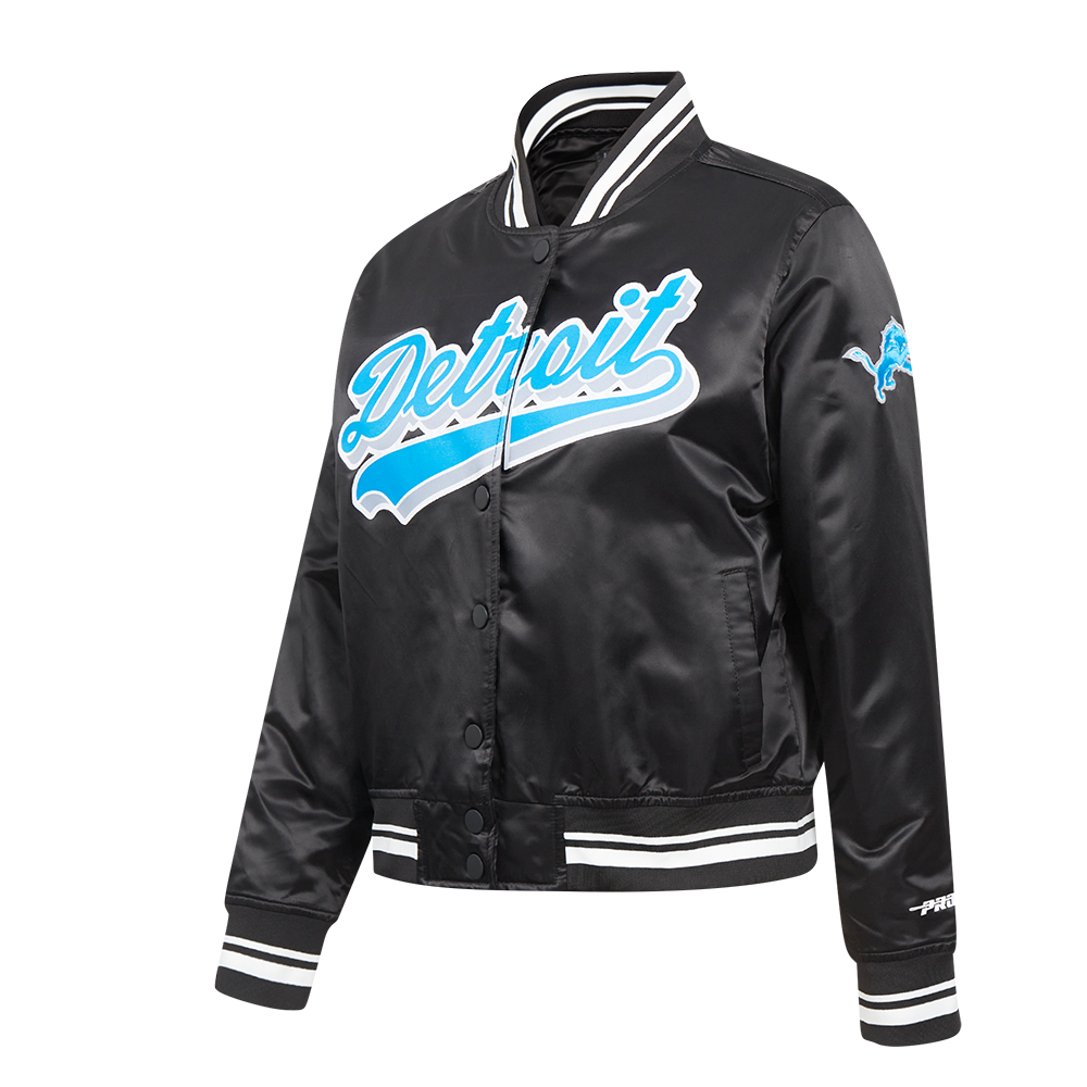 NFL DETROIT LIONS SCRIPT TAIL WOMEN'S SATIN JACKET (BLACK)