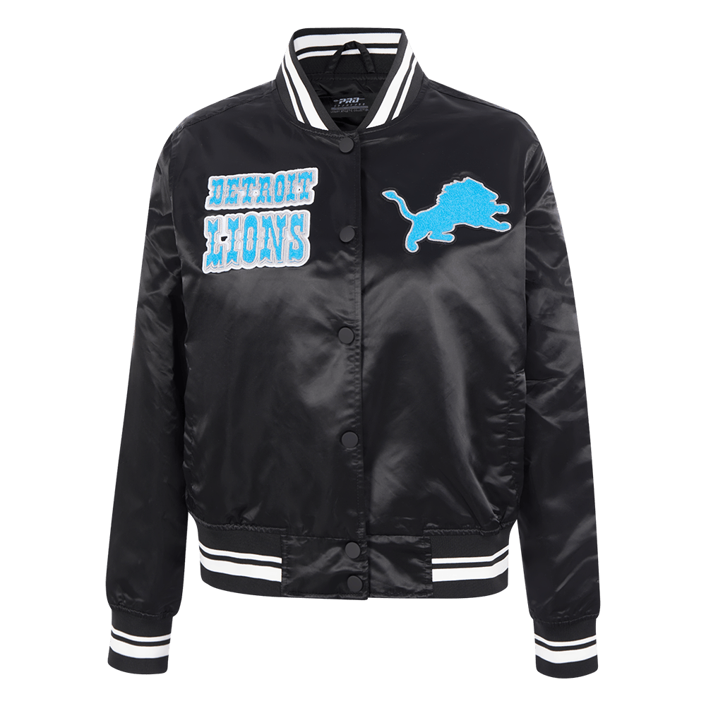 NFL DETROIT LIONS RETRO CLASSIC WOMEN'S RIB SATIN JACKET (EGGSHELL/ BLACK)