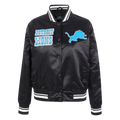 NFL DETROIT LIONS RETRO CLASSIC BLOUSON EN SATIN À BORDS CÔTELÉS POUR FEMME (NOIR)