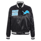 NFL DETROIT LIONS RETRO CLASSIC BLOUSON EN SATIN À BORDS CÔTELÉS POUR FEMME (NOIR)