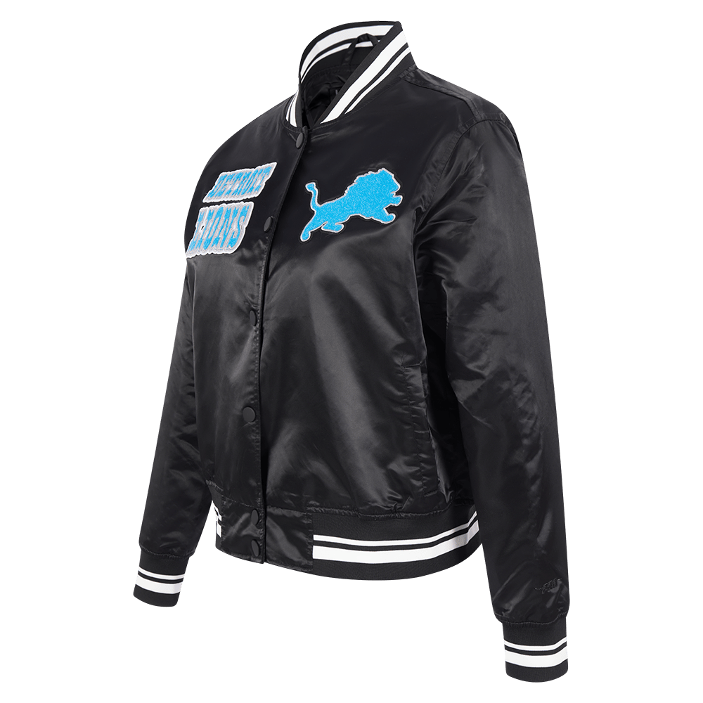 NFL DETROIT LIONS RETRO CLASSIC WOMEN'S RIB SATIN JACKET (EGGSHELL/ BLACK)