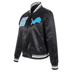 NFL DETROIT LIONS RETRO CLASSIC BLOUSON EN SATIN À BORDS CÔTELÉS POUR FEMME (NOIR)