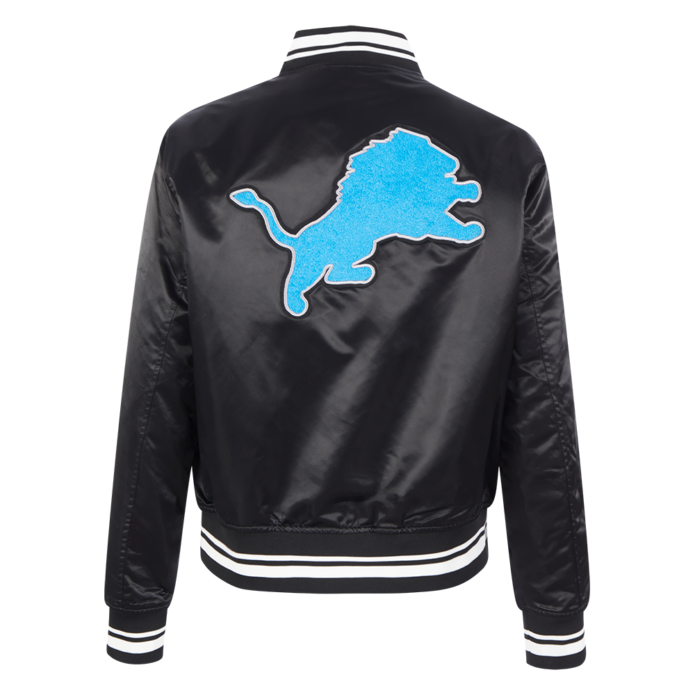 NFL DETROIT LIONS RETRO CLASSIC BLOUSON EN SATIN À BORDS CÔTELÉS POUR FEMME (NOIR)