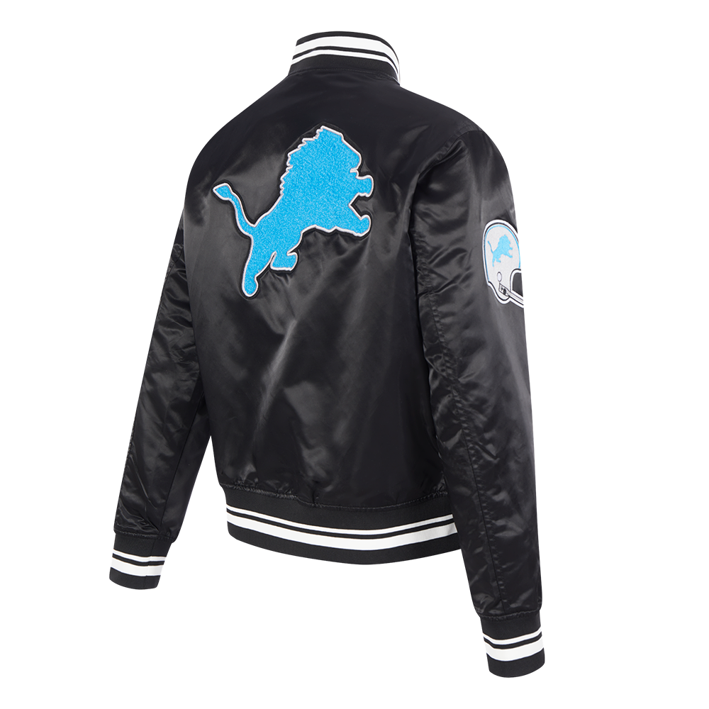 NFL DETROIT LIONS RETRO CLASSIC BLOUSON EN SATIN À BORDS CÔTELÉS POUR FEMME (NOIR)