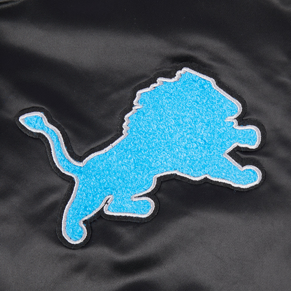 NFL DETROIT LIONS RETRO CLASSIC BLOUSON EN SATIN À BORDS CÔTELÉS POUR FEMME (NOIR)